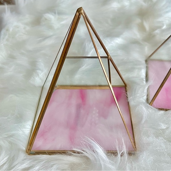 NEW! Set of 2 Glass Pyramid Pink Gold Jewelry Storage Organizer Home Decor - Picture 4 of 9